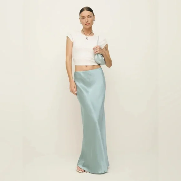 Reformation X Laura Harrier Lakisha Silk Skirt size 4 Aquamarine - Picture 3 of 11